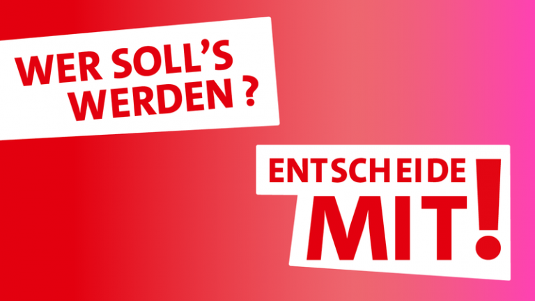Schriftzug "Wer soll´s werden? Entscheide mit"